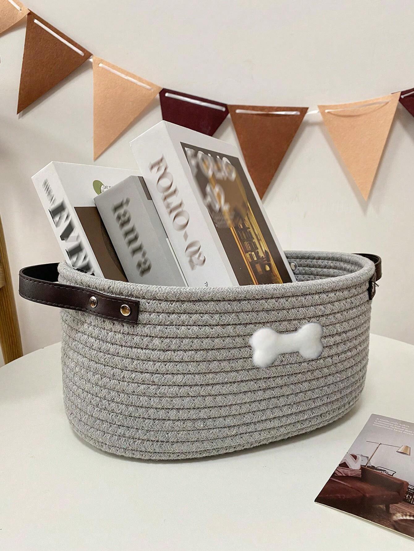 1pc Woven Desktop Storage Basket, Modern Solid Gray Household Pet