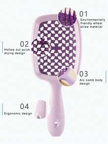 WANMEI 1pc Green Hollow Comb, Straw Smooth Hair Brush, Suitable For Natural Hair And Other Materials, Hair Brush/Comb, Hair Brush, Hair Styling Tools, Hair Products And Accessories, Suitable For Barbershops, Beauty Salons, Back To School Season, Travel Vacation, Women Hair Accessories, Comb - Purple - View 7