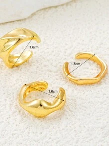 17KM 3pcs Simple Metal Geometric Clip-On Earrings For Women, Neutral Style For Holiday, Date, Gift, Casual Matching - Yellow Gold - View 7
