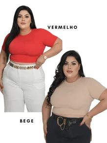 Kit With 2 Plus Size Ribbed Cropped Tops - 紅色 - 查看 1