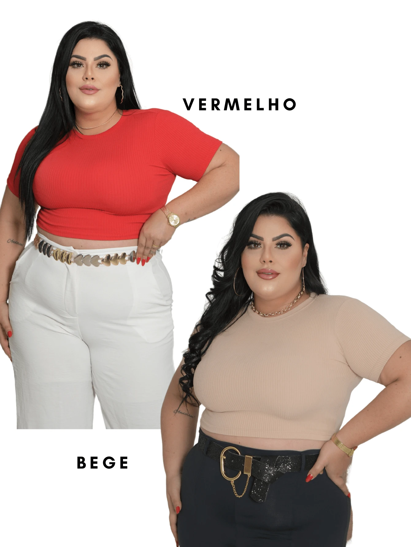 Kit With 2 Plus Size Ribbed Cropped Tops - 紅色 - 查看 1