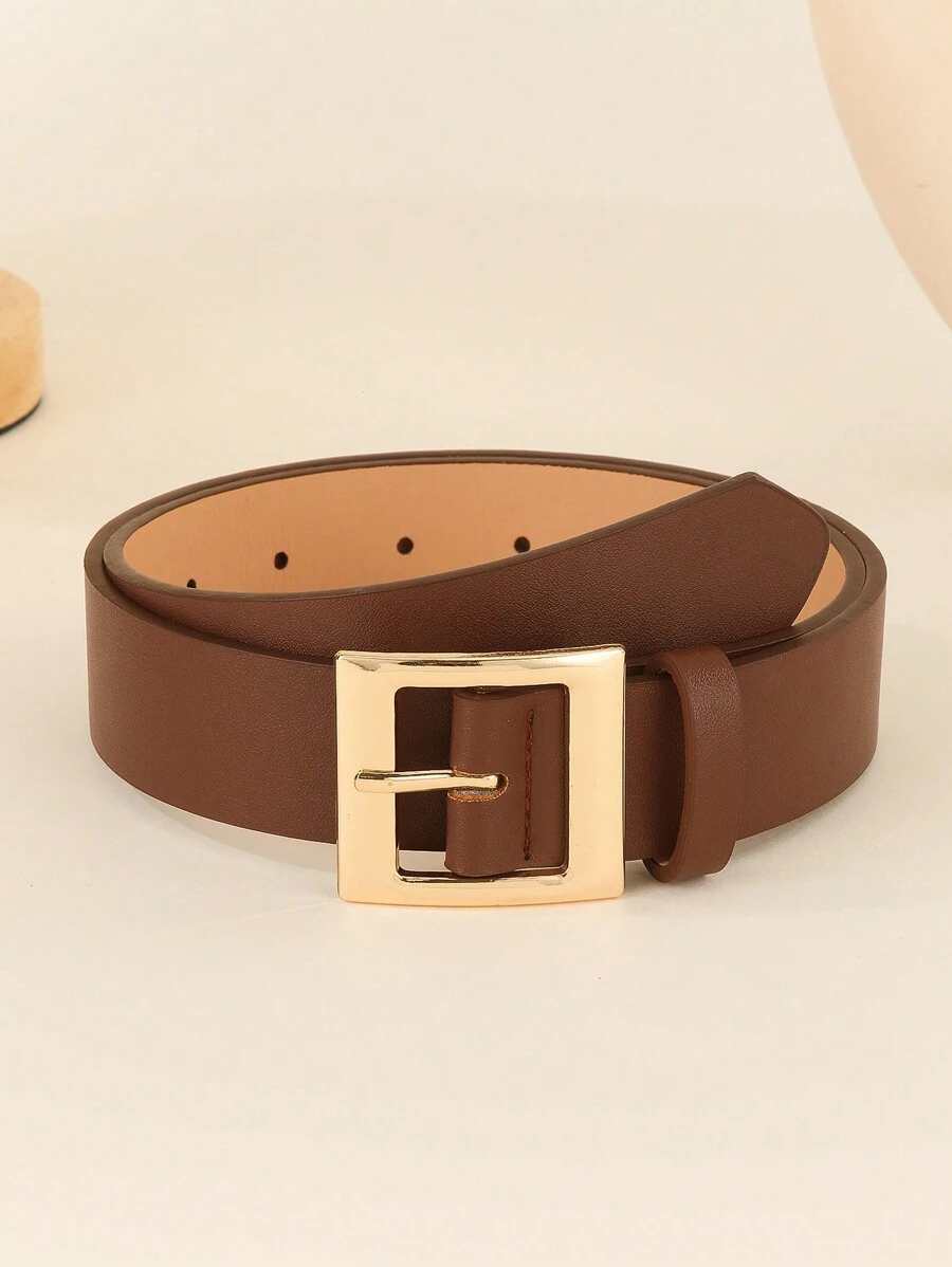 1个镜面几何方形扣，Y2K街头风黑白红豹纹印花，女士加大码PU皮革腰带配饰，适合秋冬、夏季、上学、秋季、万圣节等休闲场合。 - 咖啡棕 - 查看 1