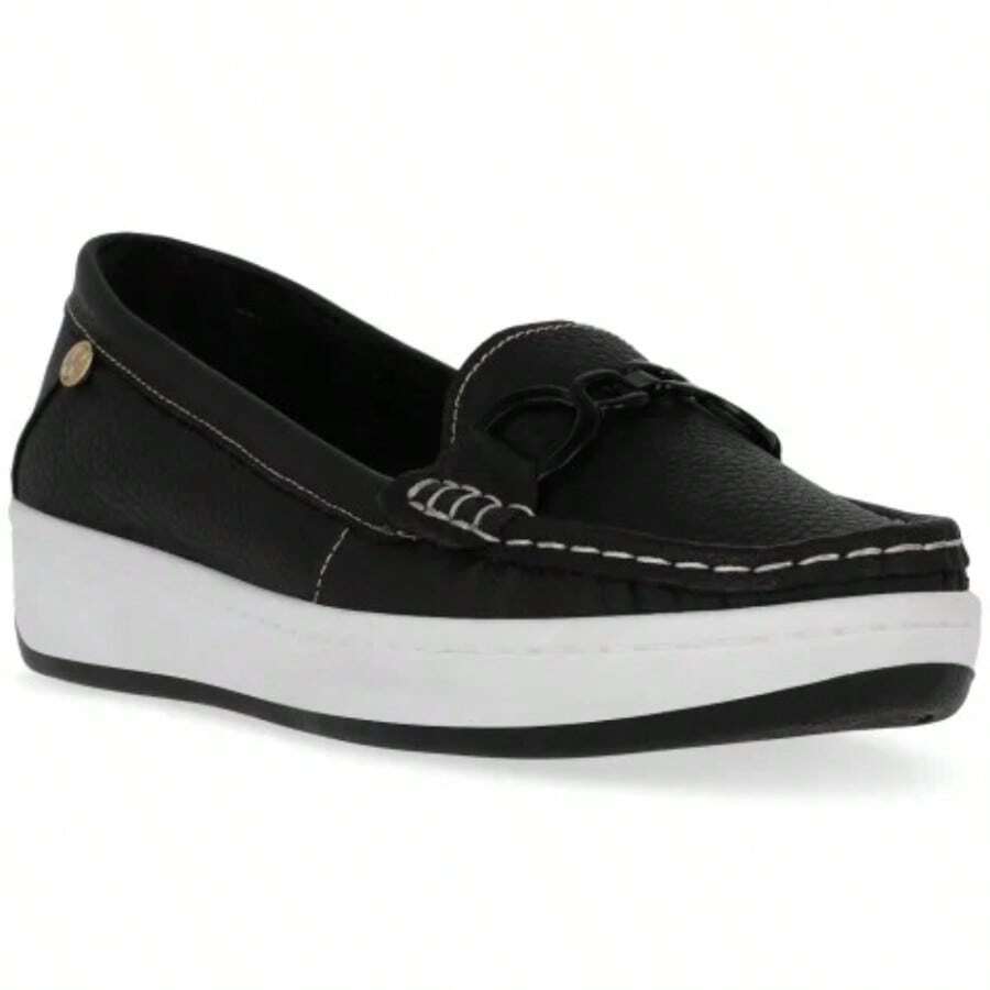 Black Flat Moccasin With Embellishment - Black - View 1