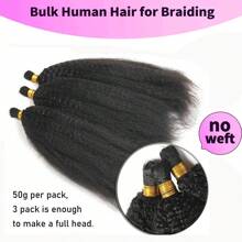 Tóc nối thẳng tự nhiên màu đen của Brazil, dài 16-26 inch - Không qua xử lý, Không có sợi ngang, Gói 50g để tết tóc - Natural Black - Xem 10