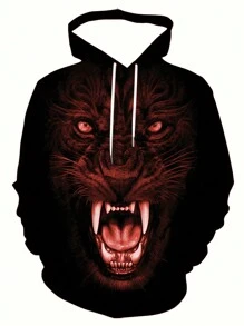 男士连帽衫，带有醒目的 3D 大猩猩印花 - 舒适的休闲穿着 - 黑色 - 查看 1