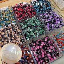 Set de 51 piezas, 50 cuentas de vidrio tipo Dunhuang de 10 mm con efecto craquelado de degradé bicolor + 1 rollo de cordón elástico, para pulseras, llaveros, enhebrado de cuentas, manualidades y decoración navideña