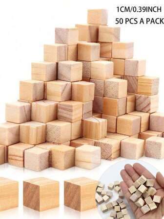 1CM-5CM 5 Sizes Square Wood Block Unfinished Wooden Cubes DIY Craft Model Material