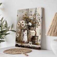 1 件农舍花卉帆布墙画,白色茉莉花和生锈的喷壶画,带画框,复古房间装饰,墙画,适用于客厅卧室浴室,可直接悬挂 - 彩色 - 查看 11