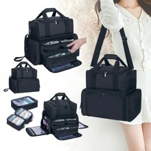 Túi đựng mỹ phẩm du lịch dung tích lớn 2 lớp có 3 túi bên trong có thể tháo rời, 2 ngăn chia có thể tháo rời, túi đựng tóc, túi đựng mỹ phẩm, túi xách đựng hình xăm, món quà lý tưởng cho nghệ sĩ trang điểm - Nhiều màu - Xem 1