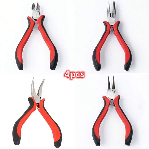 4 قطع/3 قطع/1 قطعة أدوات كماشة مجوهرات تشمل كماشة قطع السلك المدببة والمستديرة والمعقوفة لإصلاح الخرز والإكسسوارات والتغليف المتعدد الوظائف ضروريات المنزل