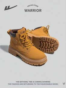 WARRIOR Women's Outdoor Lace-Up Boots, Fashion Comfortable Leather Upper Durable Soft Sole Anti-Slip High-Top Travel Hiking Work Boots - Yellow - View 7