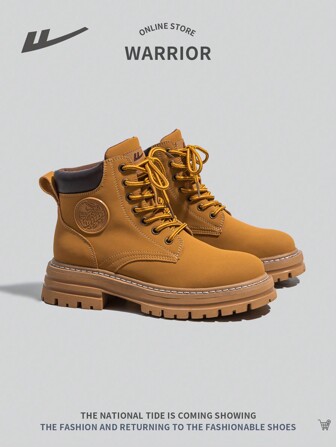 WARRIOR 女士户外系带靴，时尚潮流舒适皮革防水耐磨防滑高帮旅游徒步工作靴