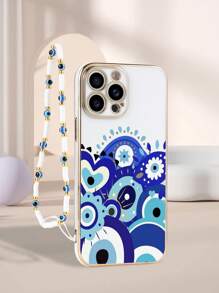 1pc White TPU Metallic Eye Graphic Shockproof Phone Case And 1pc White Eye Lanyard, Compatible With IPhone/Matching Phone Case/Phone Case With Strap/Wrist Strap Phone Case/Fun Phone Case/Android Phone Case/Compatible With OPPO Phone Case, Compatible With IPhone 16 Pro Max 15 Pro Max/ Phone/Compatible With Redmi Note 11 Pro 4G/Compatible With Redmi Note 12 4G/Compatible With OPPO A54 - Multicolor - View 2