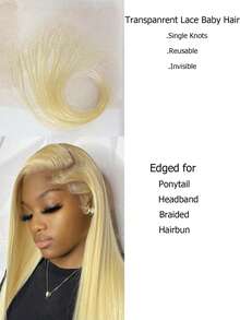 Edges Hair 613 金色透明蕾丝婴儿头发条纹适用于边缘可重复使用蕾丝发际线真人头发假边缘 2 件边缘蕾丝前假发真人头发女士 - S613 - 查看 7