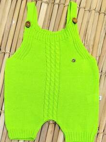 Knitted Baby Romper / Jumpsuit With Stripe In The Middle - Assorted Colors - 2 To 6 Months - 青檸色 - 查看 2