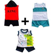 Assorted 6-Piece Summer Kit For Baby Boy 3 Tank Tops + 3 Shorts In Harem Style With 3D Detail And Cap Kit With 3 Sets. - Nhiều màu - Xem 1