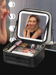 Étui à maquillage avec miroir lumineux LED, 3 couleurs de lumière LED, sac à maquillage professionnel, boîte à maquillage pour artiste de beauté, organisateur de vanité avec compartiments amovibles. Cadeau pour anniversaire/fête des mères/vacances. Fournitures de voyage et d'école, essentiels de voyage, trousse de maquillage, accessoires essentiels de vacances, sac cosmétique, sac de maquillage, organisateur de maquillage, rangement de maquillage, fournitures de rentrée scolaire