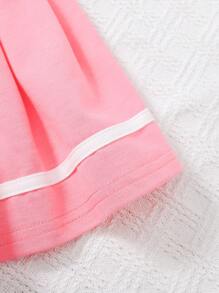 2pcs/Set Girl Letter Print Fake Pocket Long Sleeve Jacket + Skirt Outfit, For 4-7 Years Old, Autumn/Winter - Pink - View 9