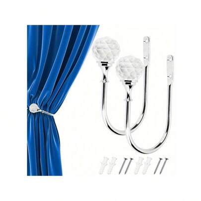 2PC/Set Silver Metal Crystal Curtain Holdback Wall Tie Backs Hooks Hanger Holder