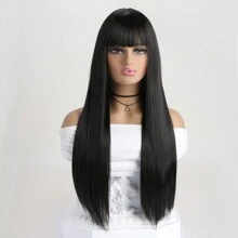 26 Inch Women's Fashion Natural Straight Synthetic Fiber Wig With Air Bangs, Suitable For Daily Wear, Holidays, Nightclubs, Masquerade, Halloween Costumes, Parties, Anime Cosplay - Multicolor - View 18