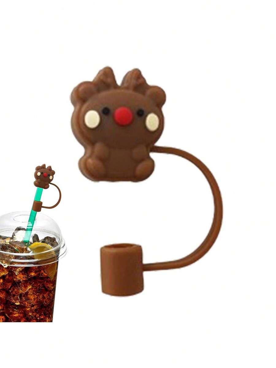 6pcs Christmas Gift Themed Soft PVC Straw Toppers Funny Cartoon Party