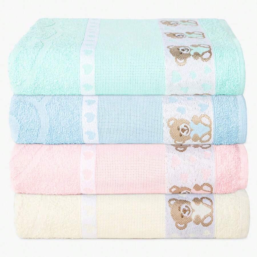 Kit 4 Children's Bath Towels For Cross Stitch Embroidery Kids 100% Cotton Great Absorption - Màu sắc đa dạng - Xem 1