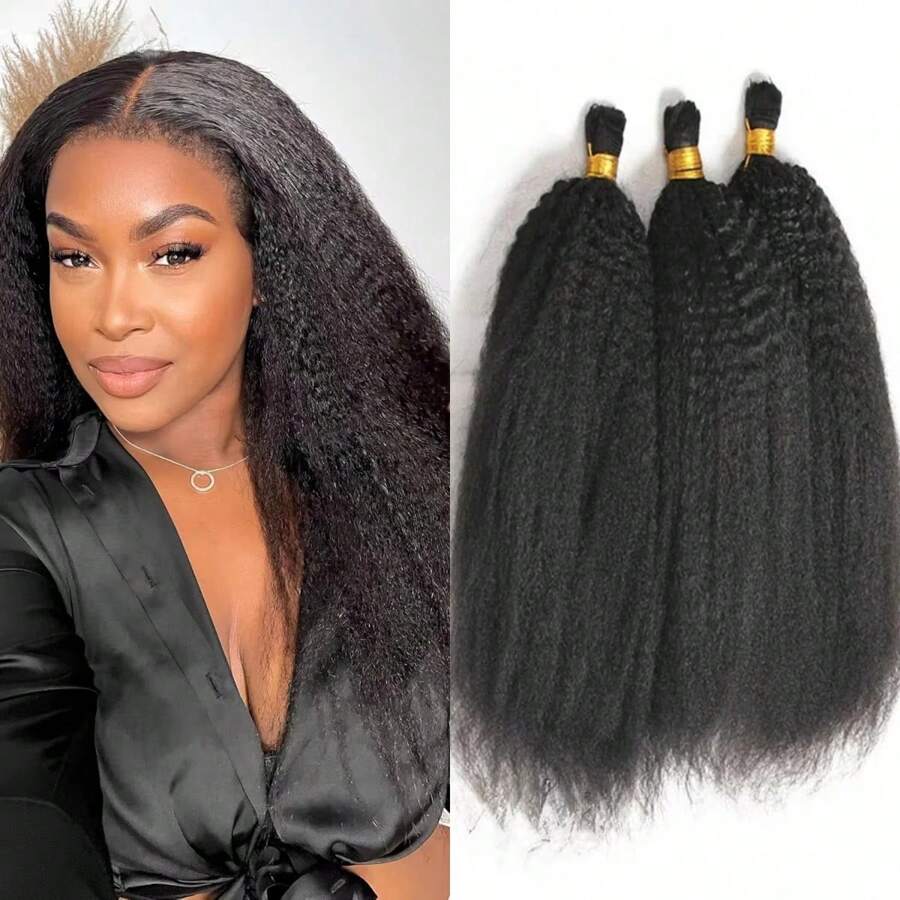 Tóc nối thẳng tự nhiên màu đen của Brazil, dài 16-26 inch - Không qua xử lý, Không có sợi ngang, Gói 50g để tết tóc