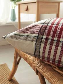 1pc Christmas Plaid Linen Pillow Cover, Farmhouse Decor Checkered Square Cushion Cover For Home Sofa Bedroom Car, Fine Plaid Red, 45x45cm (No Pillow Insert)