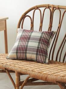 1pc Christmas Plaid Linen Pillow Cover, Farmhouse Decor Checkered Square Cushion Cover For Home Sofa Bedroom Car, Fine Plaid Red, 45x45cm (No Pillow Insert)