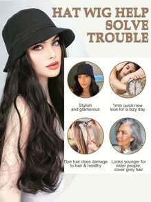 26 英寸长卷发波浪假发，带帽子，价格实惠，假发替换发，适合初学者，可随时佩戴