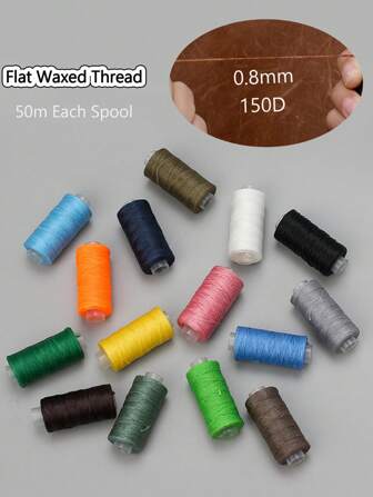 50m 蜡线用于皮革缝纫，150D 0.8mm 皮革线用于手工缝纫、皮革工艺 DIY、钱包、鞋类修理、书籍装订