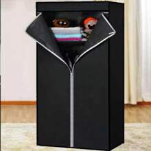 Single Fabric Canvas Wardrobe With Hanging Rail Shelving Clothe Storages ClosetsCoat Hanger Back To School - Black - View 10