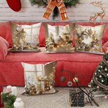 4 件圣诞球天鹅绒抱枕套现代金色舒适柔软装饰枕套单面印花 18 英寸 * 18 英寸适用于圣诞节冬季客厅卧室沙发床装饰（无枕芯） - 白色 - 查看 7