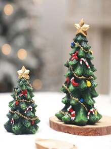 1pc Resin Carved Christmas Tree Figurine, Cute Mini Christmas Tree For Holiday Party Best Gifts