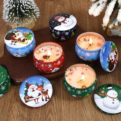 1pc Snowman & Santa Claus Metal Candle Tin, Scented Candle, Home Decor Party Favor New Year Gift Gifts Birthday Graduation Christmas Decorations Room Decor Christmas, Christmas Gifts