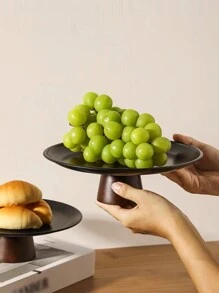 1pc 简约复古风格高脚果盘，奢华家居客厅茶几小吃盘，不锈钢甜点/糖果/水果托盘，前台展示盘圣诞礼物