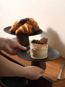 1pc 简约复古风格高脚果盘，奢华家居客厅茶几小吃盘，不锈钢甜点/糖果/水果托盘，前台展示盘圣诞礼物