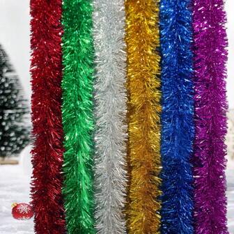 1set/2pcs/6pcs 2m/Extra Long & Dense Tinsel, Easter, Party Decoration, Fluffy Metallic Wire Wreath For DIY Tree, Garland, Staircase, Fireplace, Wall Decor, Suitable For Tree, Tree Skirt, Staircase Decoration, Fireplace, Wall Hanging Best Gifts Birthday Home Decor Christmas Decorations Room Decor Christmas Winter