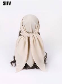 1pc Women Solid Linen-Like/Pearl Chiffon Square Scarf 35"X35", Large Shawl Wrap Bandana Beach Towel For Daily Wear, Holiday, Headwrap, Decorate