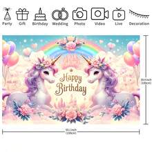 1PC 可爱独角兽花朵生日主题派对装饰背景 210*150/150*100/100*75CM 粉色花朵独角兽气球天空彩虹城堡背景布 适用于生日派对及一般庆典场地装饰背景布 影楼拍照装饰背景布 房间花园多用途主题派对背景装饰用品 - 彩色 - 查看 3