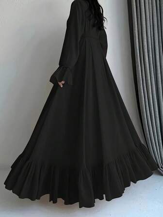 Stil Ruffle Fåll Modest Långärmad Klänning