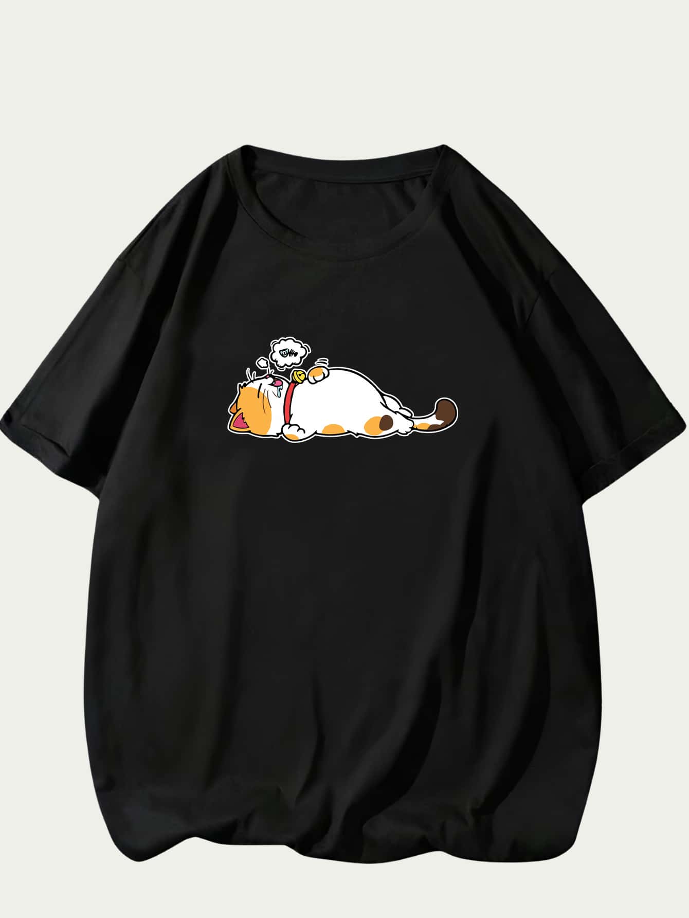Kitten T-Shirt With Full Belly Print Premium Casual Comfort Short Sleeve Unisex T-Shirt - 黑色 - 查看 1