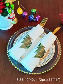 100% 涤纶面料，刺绣圣诞餐巾，绿色和金色松树图案，适用于圣诞节家居装饰，高端精致刺绣工艺，适合清洁污垢和油污，方形厨房布，餐桌，书桌，梳妆台，家居装饰，客厅，卧室，庭院，室内和室外，露营，别墅，节日，聚会，橱柜，家庭聚会，节日装饰，餐厅，派对和婚礼装饰，1 件/2 件/4 件餐巾