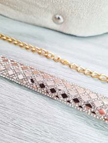 RIGID RHINESTONES BELT METAL CHAIN DELICATE SHINY CHIC PIECE - Màu hồng gỉ - Xem 2