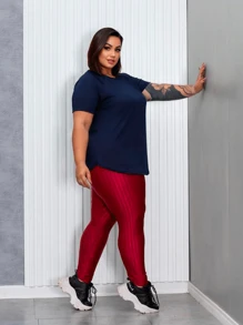 Vest Legging Dry Fit Plus Size Long Fitness Gym T-Shirt - Màu xanh hải quân - Xem 3