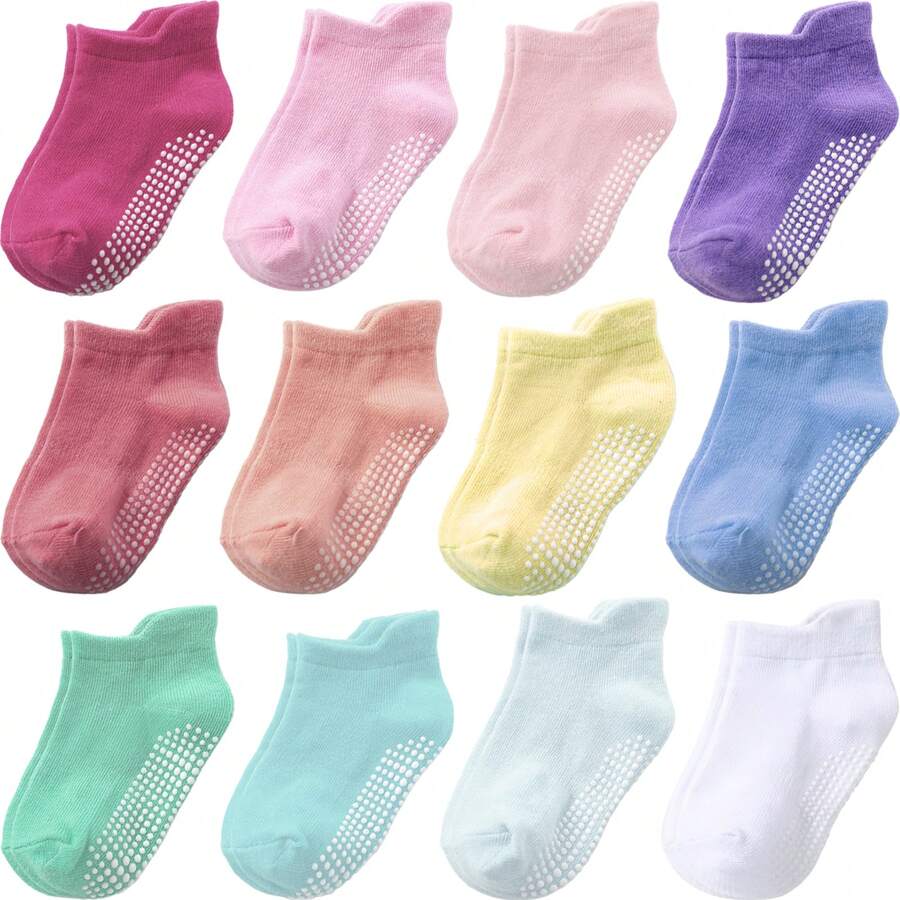 Toddler Socks Non Slip Grip Baby Socks Sports Socks 12 Pack For Toddler Boys Girls Kids Socks,Cute Cotton Baby Socks - 混色1 - 查看 1
