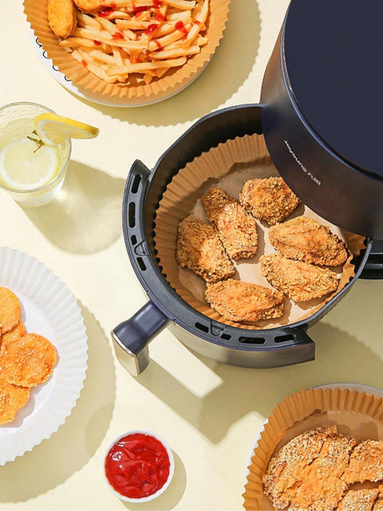 100pcs NonStick Air Fryer Liner 7.8 Inch Round, Unbleached, Oil