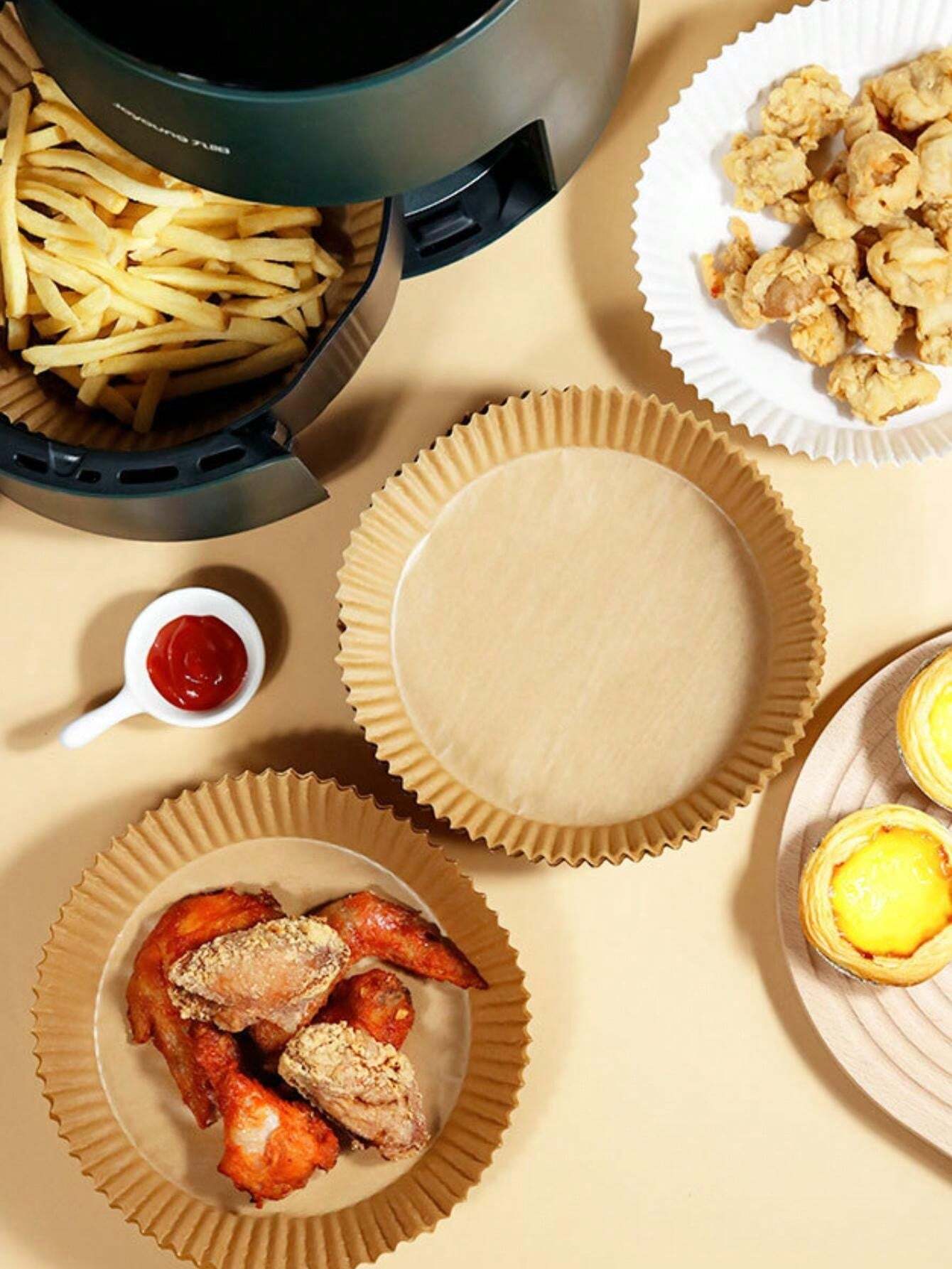 100pcs NonStick Air Fryer Liner 7.8 Inch Round, Unbleached, Oil