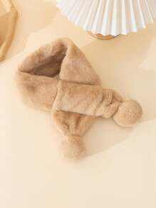 1pc Beige Warm Plush Winter Scarf For Kids, Cozy Outdoor Wear & Holiday Gift