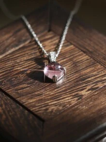 1 pieza Colgante de collar de plata de ley 925 con incrustaciones de Paprapara rosa cuadrado, de lujo de alta gama, adecuado para que las mujeres lo usen en banquetes y fiestas de noche